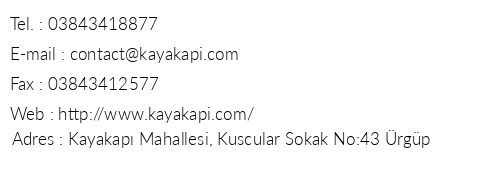 Kayakap Premium Caves Cappadocia telefon numaralar, faks, e-mail, posta adresi ve iletiim bilgileri